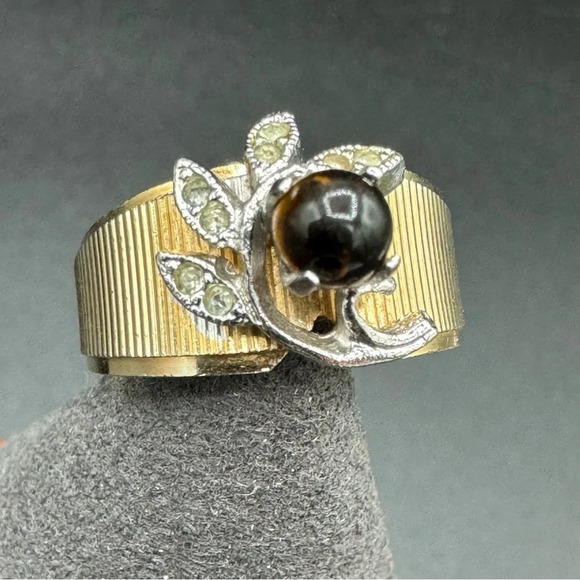 Vintage Tiger Eye Cocktail Ring Marked 14K GE ESPO - Picture 3 of 13